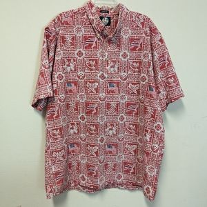Reyn Spooner Shirt Hawaiian Aloha Shirt Pullover USA Flag Mens XL Red British